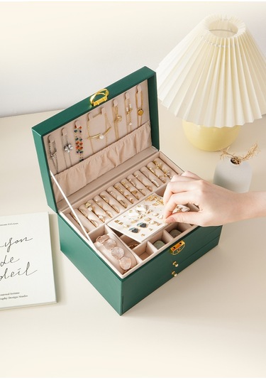 Yystore Üç Katlıbüyük Kapasiteli Mücevher Kutusu Rezidansı Yeşil