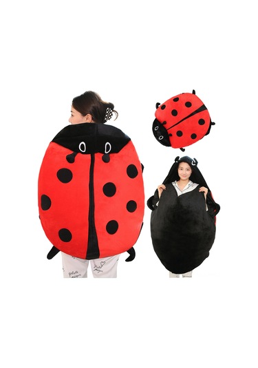 Ruicoo Sevimli Uğur Böceği Yastık - Rahatlatıcı Ve Sıcak Tutan Dev Boyutlu 60cm Kırmızı