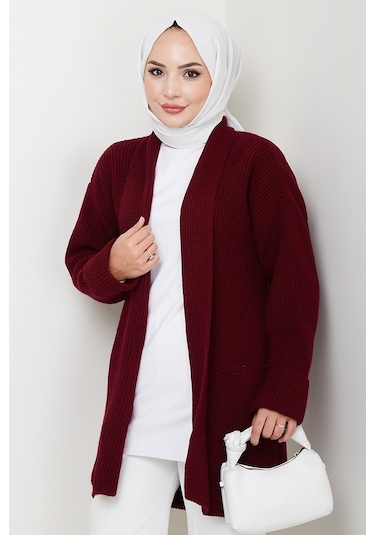 Enfil Şal Yaka Triko Hırka 1598 - Bordo Bordo