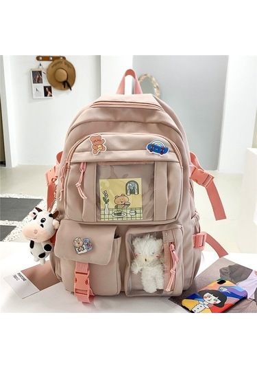 Youtek Oloey Ortaokul Çantası - Pembe Renkli, Kumaş Aksesuarlı Ve Şık Tasarım Pembe