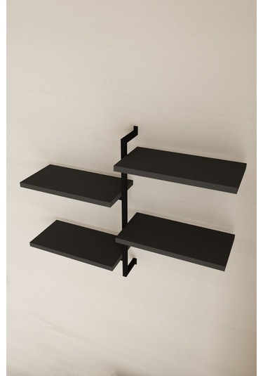Aju 4 Katlı Duvar Rafı Metal Çerçeveli Dekoratif Kitaplık Ve Raf Ünitesi Modern Ve Minimalist Tasarım Siyah