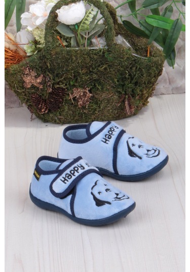 Fort 3426 Gz Köpek Figürlü Anaokulu Kreş Ev Erkek Çocuk Panduf Ayakkabı Mavi