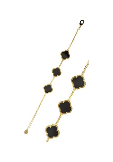 Erdobia 925 Ayar Oniks Taşlı Gold Üçlü Yonca Gümüş Bileklik