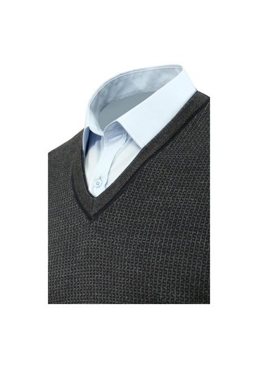 Çizgi Triko Erkek V Yaka Süveter Çelik Örgü Regular Kalıp 5208h Bgl-st04960 Lacivert
