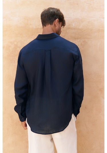 Mai Collection Mai Studios Co. Agnola Oversize Erkek Lacivert Keten Gömlek Lacivert