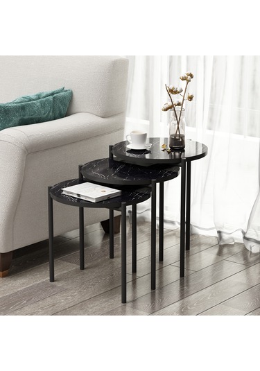 Sunny 3 Lü Zigon Sehpa Siyah Mermer