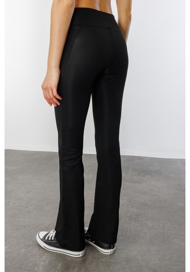 Kadın Yüksek Bel Toparlayıcı Çift Cepli Ispanyol Paça Tayt İspanyolpaça-tayt Siyah