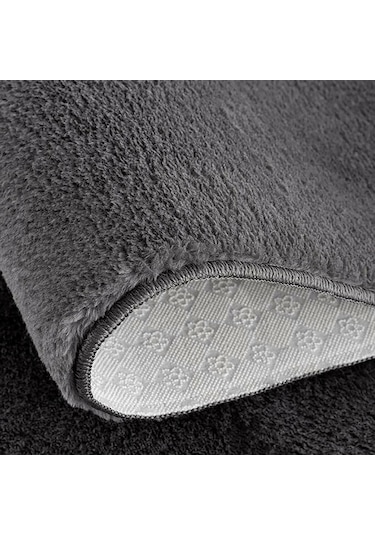 Antrasit Fluffy Yuvarlak Post Peluş Halı Kaymaz Taban