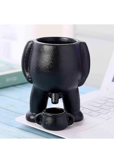 Shineyee Eğlenceli Pisuvar Desenli Saksı - 19cm Siyah Seramik Çiçeklik 111 Karakter