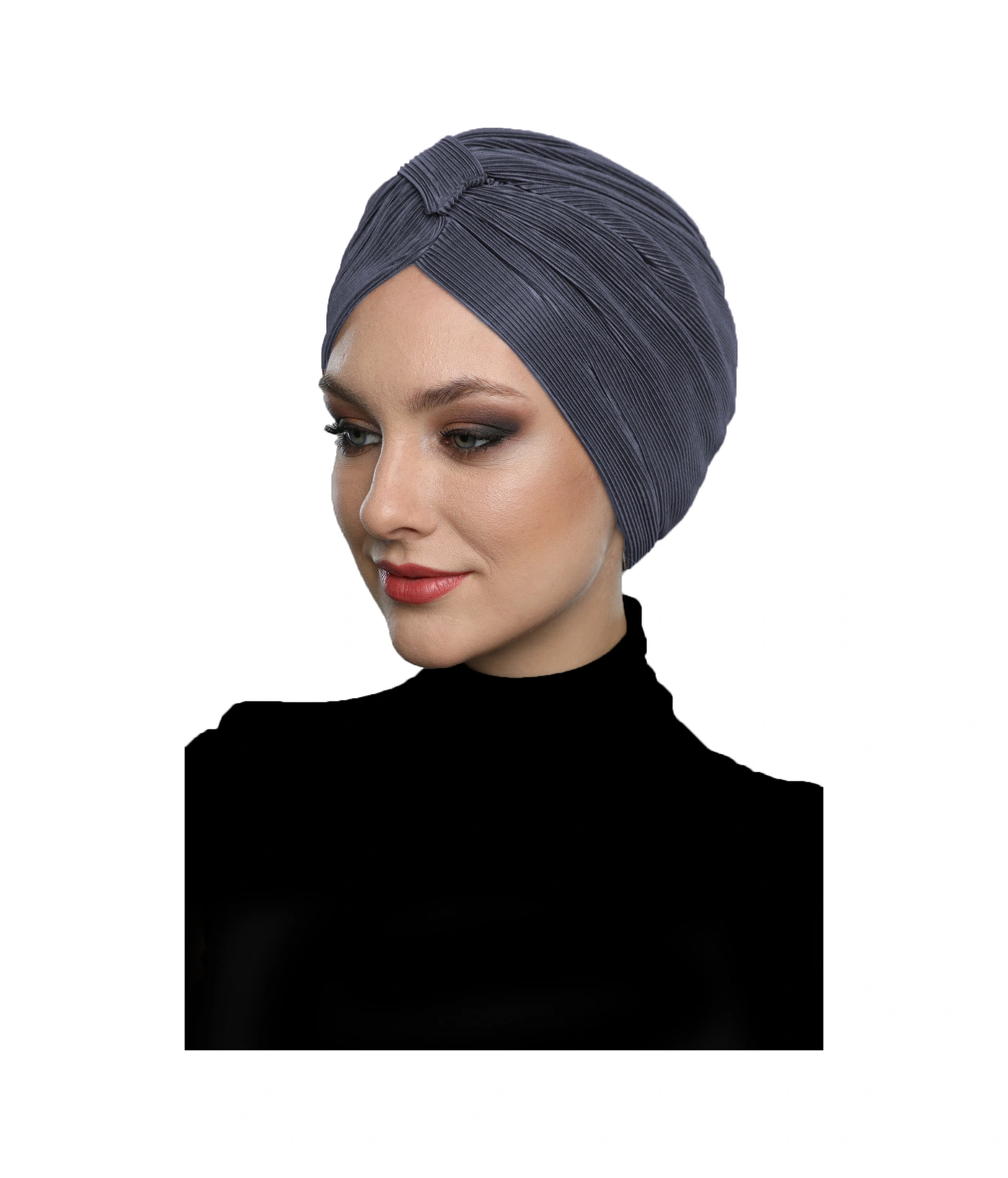 Çapraz Plise Bantlı Astarlı Koyu Gri Hazır Türban Tesettür Havuz Bonesi Koyu Gri