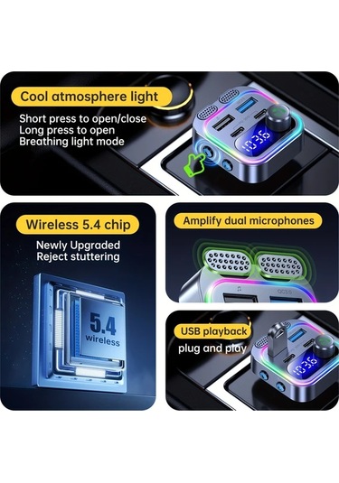 Xuweiwei Kablosuz Araba Şarj Cihazı Mp3 5.4 66w Hızlı Şarj Pd Qc3.0 Usb Çift Mikrofonlu Hd Ekran Müzik Çalma Araba Ses Sistemi