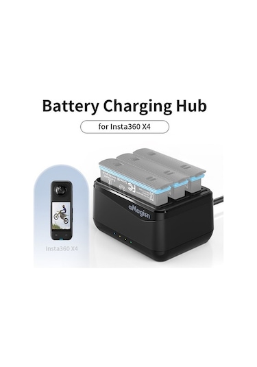 Tongxida Insta360 X4 İçin Amagisn Ad12 Şarj Aleti, 3 Pil Ve 3 Tf Kart Tutabilir, Usb Type-c Girişi, 4.35v/1a Çıkış, 2.5 Saat Ş