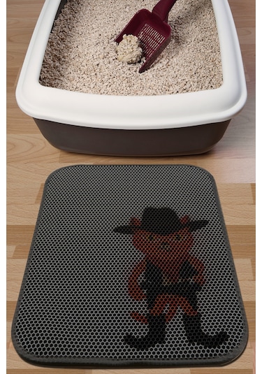 Cowboy Cat Kedi Kumu Paspası Gri Elekli Tuvalet Önü Paspası