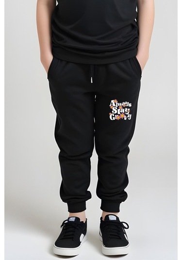Always Stay Baskılı Kız Çocuk Tişört Ve Eşofman Alt-üst Takım Siyah
