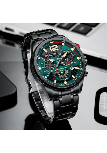 Curren 8395 Çelik Kayışlı Quartz Kol Saati Siyah - Yeşil