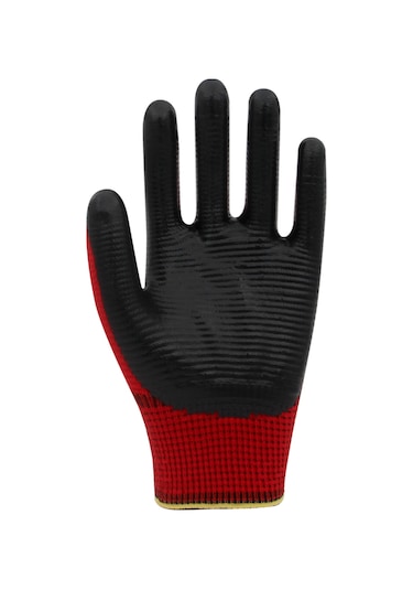 Beybi PN Zebra Polyester Örme Nitril İş Eldiveni – Kırmızı - Siyah