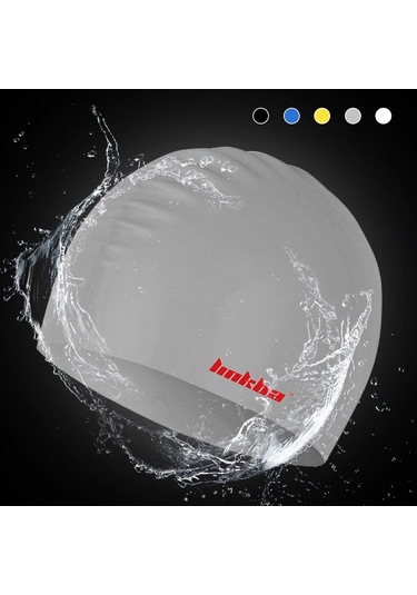 Gri Silikon Uzun Saç Unisex Yetişkin - Çocuk İçin Yüzmek Kap Şapka Gri