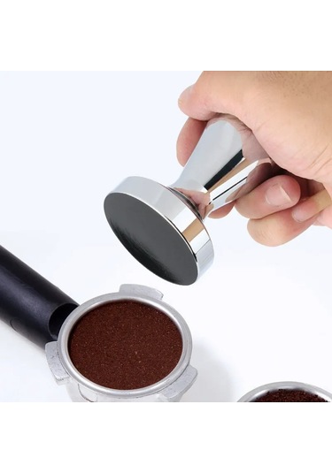 Yifomall 51mm Paslanmaz Çelik Kahve Tamperı, Ev Kullanıma Uygun, Ayarlanabilir, Katı Gövde, Espresso Dolgu Aracı Gümüş