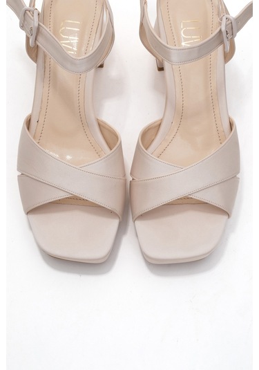 Lisbon Bej Saten Çapraz Bantlı Kadın Platform Topuklu Ayakkabı Bej Saten