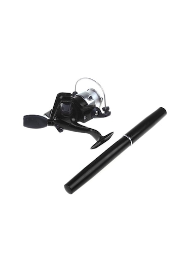 Xiyyadms Kompakt Siyah Fiberglas Balıkçılık Kamışı + Alüminyum Makara, Cep Boyutunda, 96.2cm Uzunluk, 5.1:1 Hız Oranı, Taşınabilir Balıkçılık Aleti