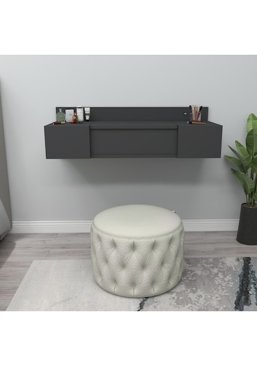 Arnetti Zakkum Aynalı 2 Raflı Dekoratif Makyaj Masası Antrasit