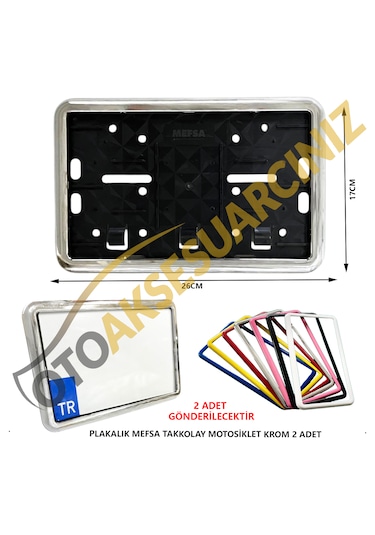 Plakalık Plastik Tak Kolay Motor Motosiklet Krom Çerçeveli 2 Adet