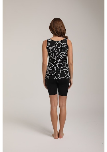 Chelly Kadın Desenli Askılı Taytlı Tankini S 5700 Siyah Siyah