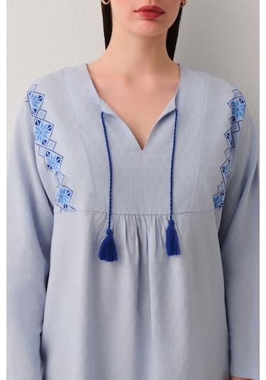 Suwen Etamine Kısa Plaj Elbisesi Sba25480015 Mavi