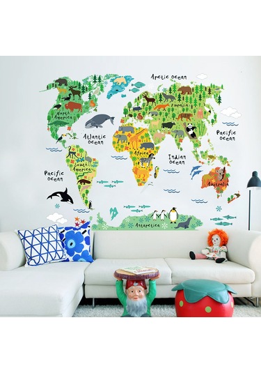 Vkemall Büyük Çocuklar Eğitici Hayvan Yer İşaretleri Dünya Haritası Soy Ve Yapıştır Duva Çok Renkli