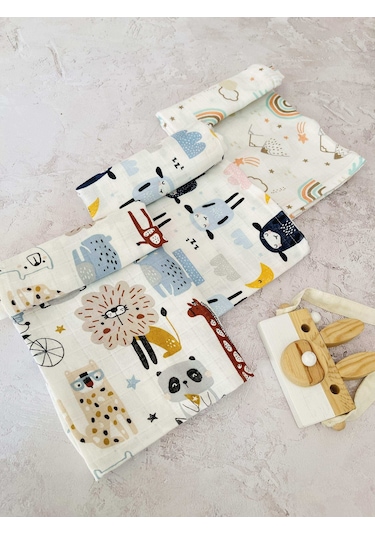 3 Adet Çok Amaçlı Müslin Bezi - Örtü Battaniye Çok Renkli