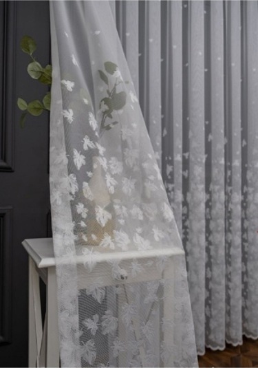 Tül Perde Mini Kare Silver Gümüş Tasarım Sırma Çizgili Tül 2kat Pileli Tül Perde BEYAZ