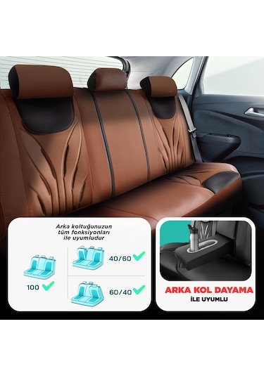 Panda Pars Serisi Deri Oto Koltuk Kılıfı - Taba - Siyah