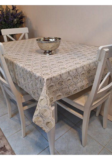 İthal Silinebilir Masa Örtüsü Kaymaz Tabanlı Pvc Muşamba Bej