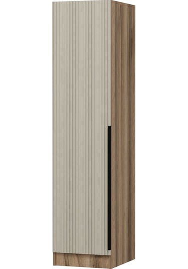 Minar Kale 1 Kapaklı Dolap Çizgili Mebran 190cm - Dore/kumtaşı - Raflı Çok Renkli