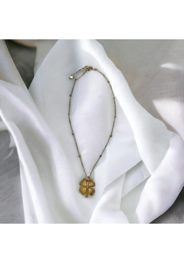 Xbaby Boncuklu Zincirli Yonca Çelik Gold Kolye Gold