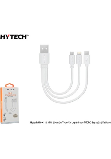 Hytech Hy-X116 3In1 20Cm 3A 3 In 1 Beyaz Şarj Kablosu