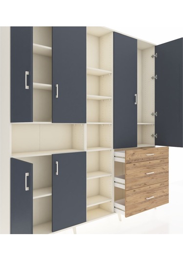 Arges Dolap 13 Raflı 3 Çekmeceli 6 Kapaklı 220x30x243 Aytaşı-antrasit/çam Antrasıt/atlas Çam