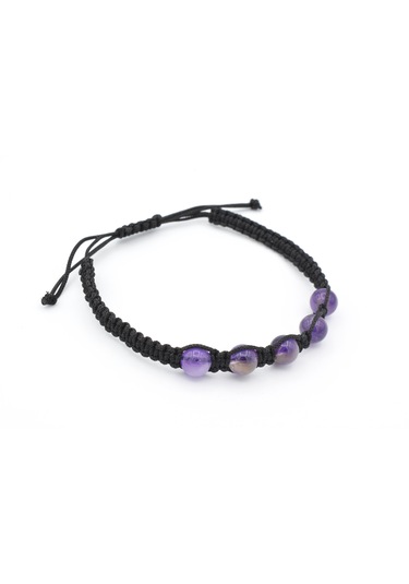 Murty99 Hakiki Makrome Model Doğal Ametist Taşı Bileklik 003 Mor