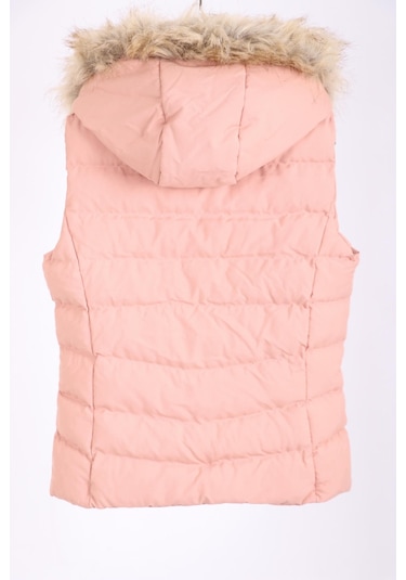 Kadın Kürklü Kapüşonlu Su Geçirmez Pudra Şişme Yelek