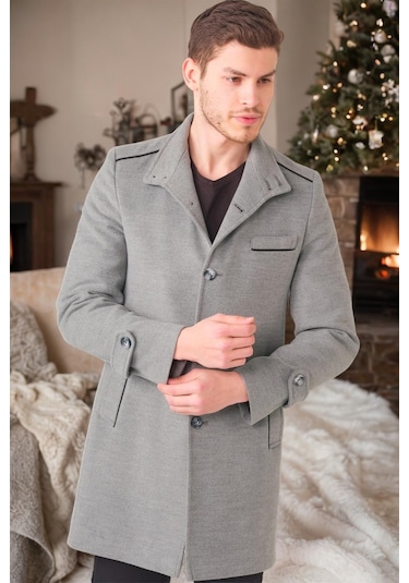 Plt8391 Dewberry Erkek Palto-Düz Gri-Düz Gri
