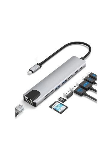 Speeduf 8in1 Usb Type-c Hub Port Adaptör Hdmı Usb Ethernet Pd