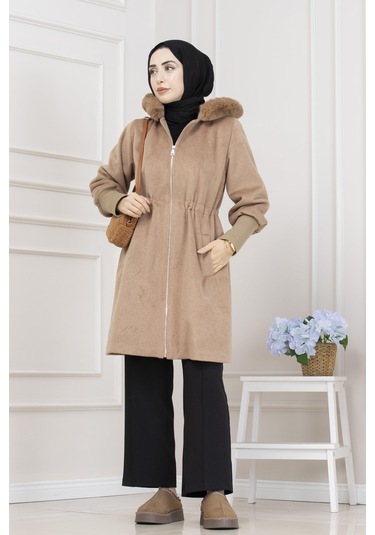 Beli İçten Tünelli Kapüşonlu Kap-camel-5556 Camel