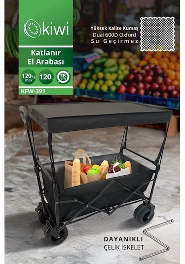 Kiwi Kfw-391 Katlanabilir Su Geçirmez Market Arabası Siyah