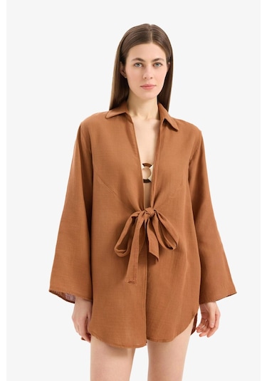 DeFacto Müslin Önden Bağlamalı Plaj Gömleği-Fall in Love B7333AX25SMBN125