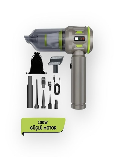 17000pa 100w Araç Süpürgesi Led Ekranlı, Ev Ofis Araba İçin El Süpürgesi - Hepa Filtreli Gri