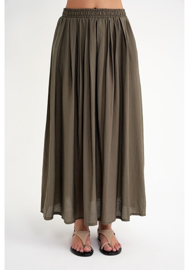 4612 Kadın Yandan Cepli Pileli Bol Etek Haki Haki 4612 Kadın Yandan Cepli Pileli Bol Etek Haki Haki