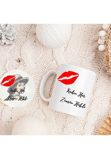 Kadın Her Zaman Haklı Tasarımlı Kupa Ve Mdf Bardak Altlığı Hediye Seti Mizahi Ve Şık Tasarım