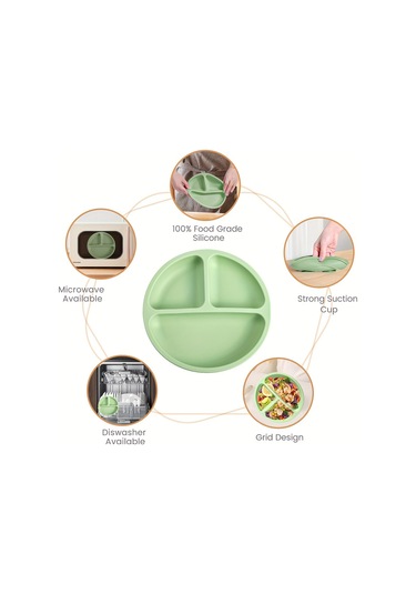 Silikon Bebek Beslenme Seti - Bölmeli Vakumlu Bardak, Renkli Kaşık Ve Çatal