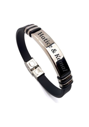 Erkek Kişiye Özel Isimli Çelik Kauçuk Bileklik Çelik