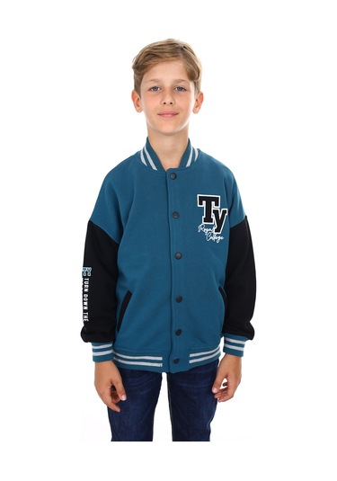 Toontoy Erkek Çocuk Nakışlı Kolej Hırka Petrol Mavi